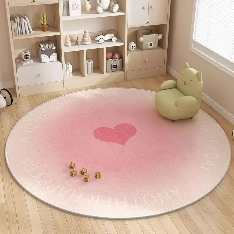 Happy Childhood Cloud Round Rug - Pink Gradient Children's Room Carpet Mat  Used for Home Decoration  Non Slip Children's Rug