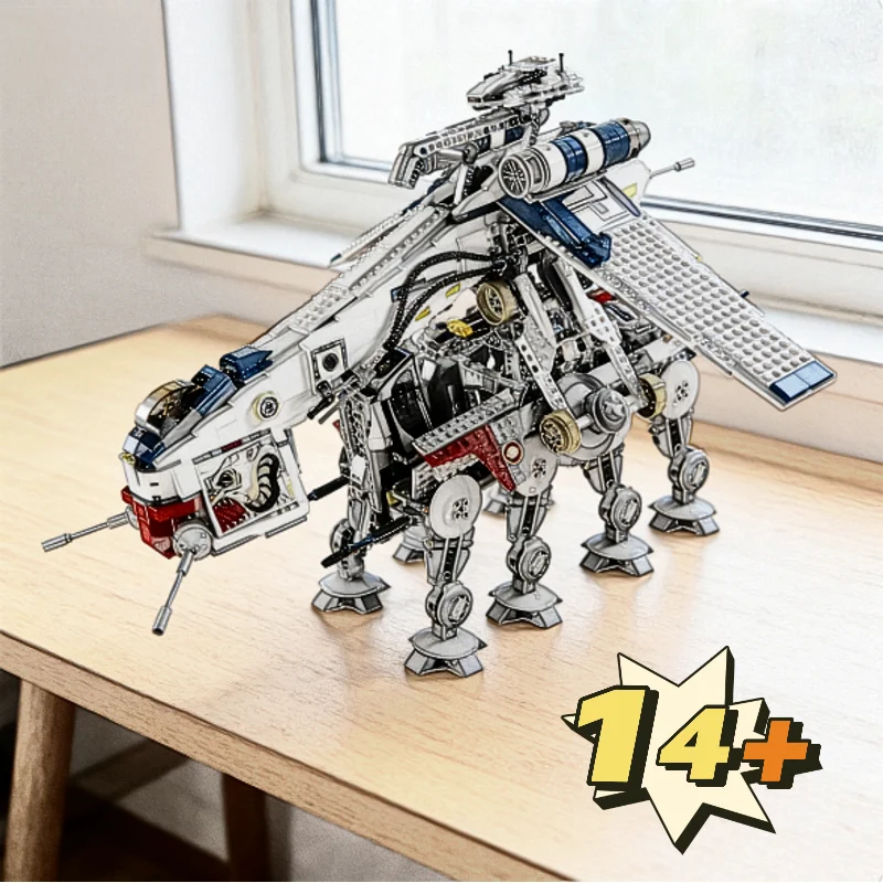 

В наличии 1758 шт. Корабль-транспортник Republic Airdrop Transport Ship Gunboat Boat, совместимый с AT-0T Walker, игрушка для детей, рождественский подарок.