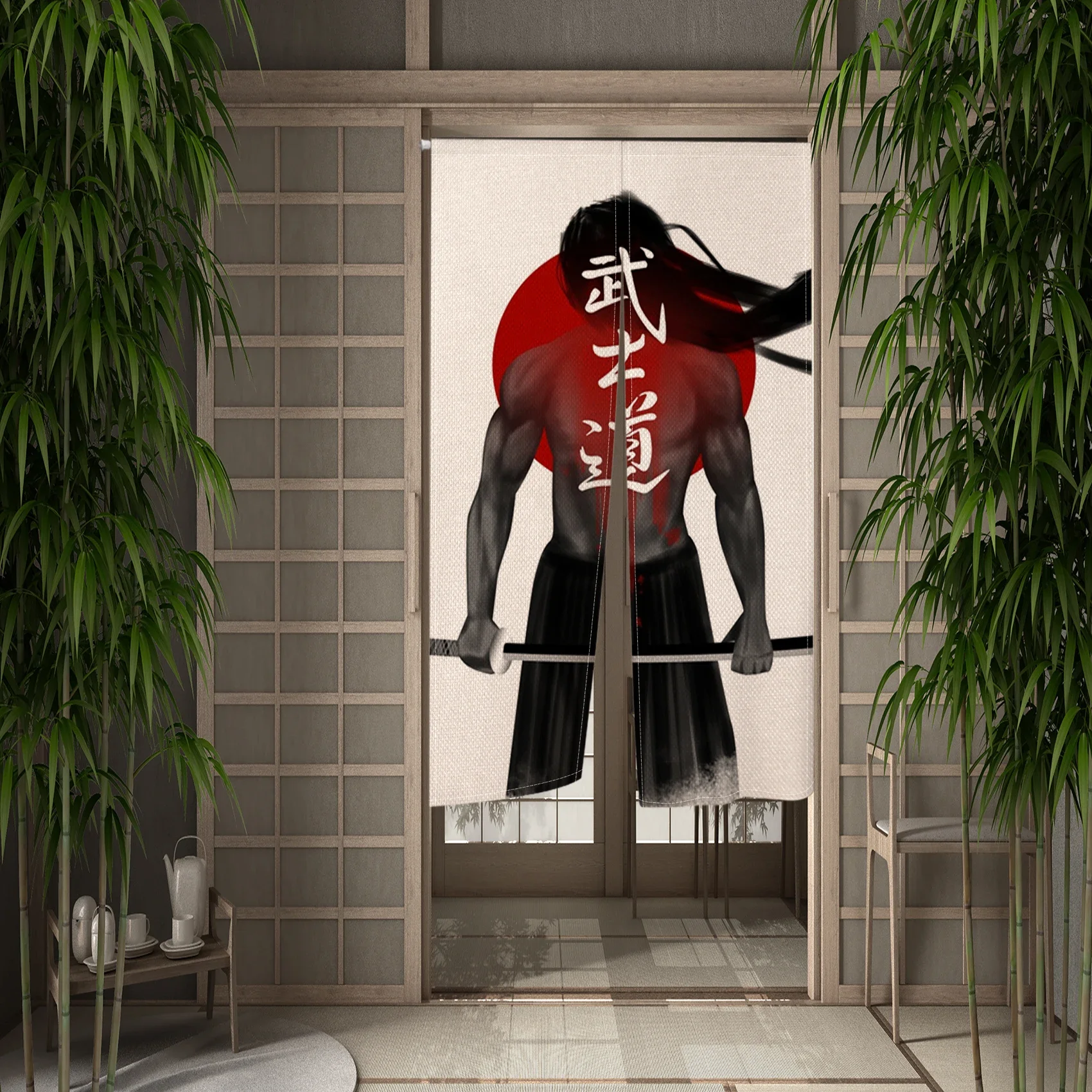 Japanese Door Curtain Japan Samurai Ronin Sun Armor Restaurant Kitchen Entrance Partition Room Decor Hanging Doorway Curtain