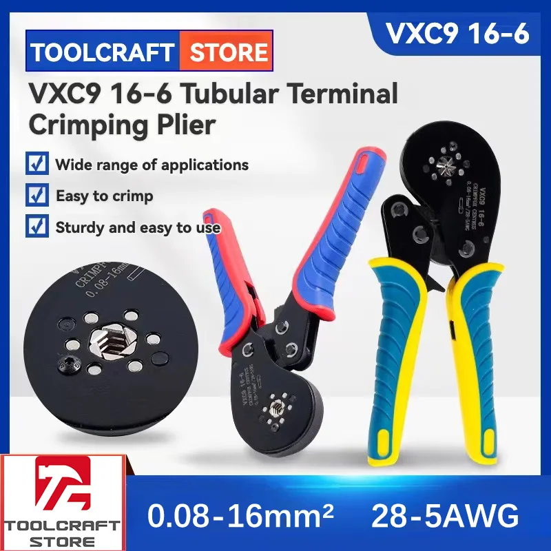 

Tube Pin Terminal VXC9 16-6 Crimping Pliers , Self-Adjusting VE Tubula Pin Terminal Cold Pressing 0.08-16mm² Crimping Pliers Set