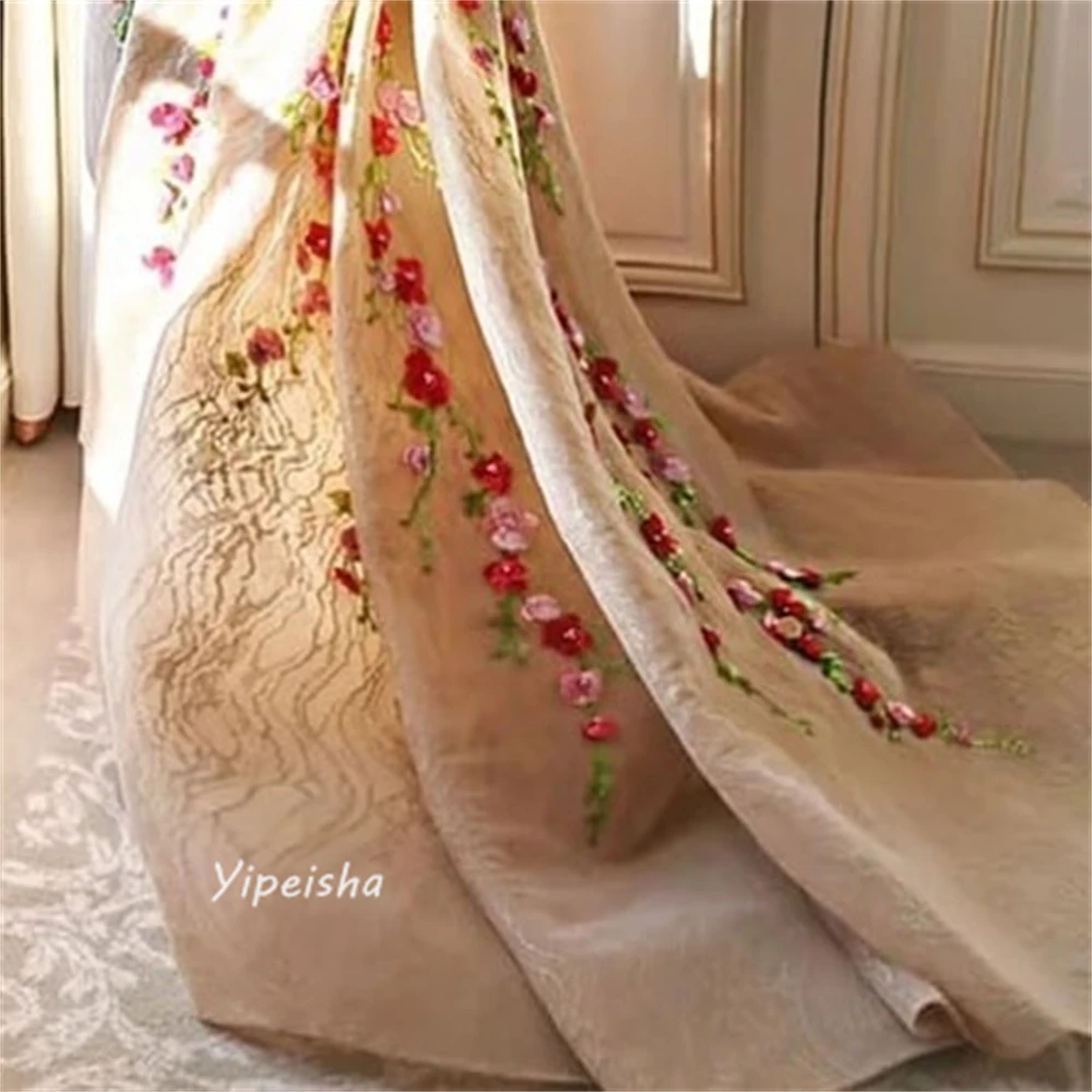 Exquisito vestido de baile clásico con cuello en V, vestidos de Organza drapeados con cuentas de flores para ocasiones a medida, vestidos de noche