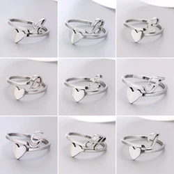 New Heart A-Z Letter Rings For Women Stainless Steel Adjustable Opening Ring Initials Name Alphabet Couple Friends Party Jewelry