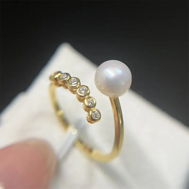 

Изысканное женское кольцо с жемчугом обходу, стерлинговое серебро 925 пробы с позолотой, регулируемое кольцо с фианитом, корейские модные украшения