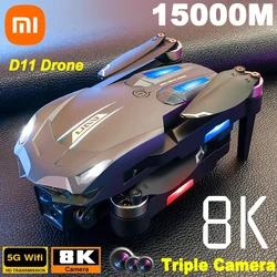 Xiaomi d11 drone 8k hd duplo profissional wifi fpv evitar obstáculos dobrável quadcopter gradiente fluindo luzes brinquedo rc 15000m