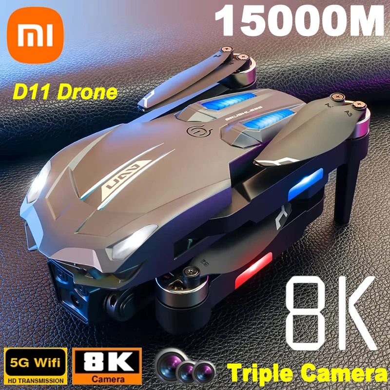 xiaomi d11 drone 8k hd duplo profissional wifi fpv evitar obstaculos dobravel quadcopter gradiente fluindo luzes brinquedo rc 15000m 01