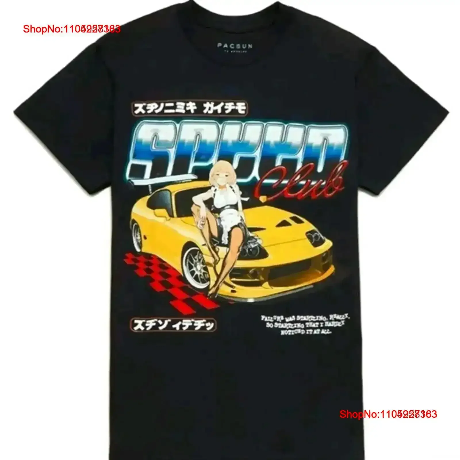 تي شيرت PacSun Speed Club متوسط أسود للبيع بالتجزئة لـ 32 عتيقة مغسولة وناعمة كاجوال أنيقة قليلاً ملابس يومية عصرية #1