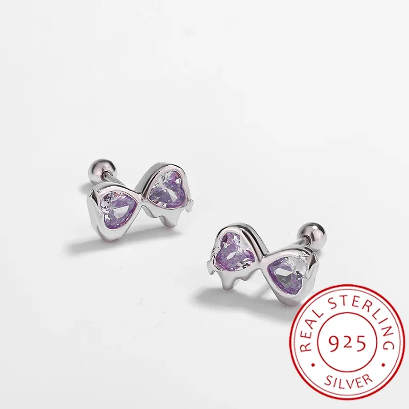 

Creative and Sweet Authentic S925 Silver Amethyst Bow Ladies Earrings with Versatile Temperament