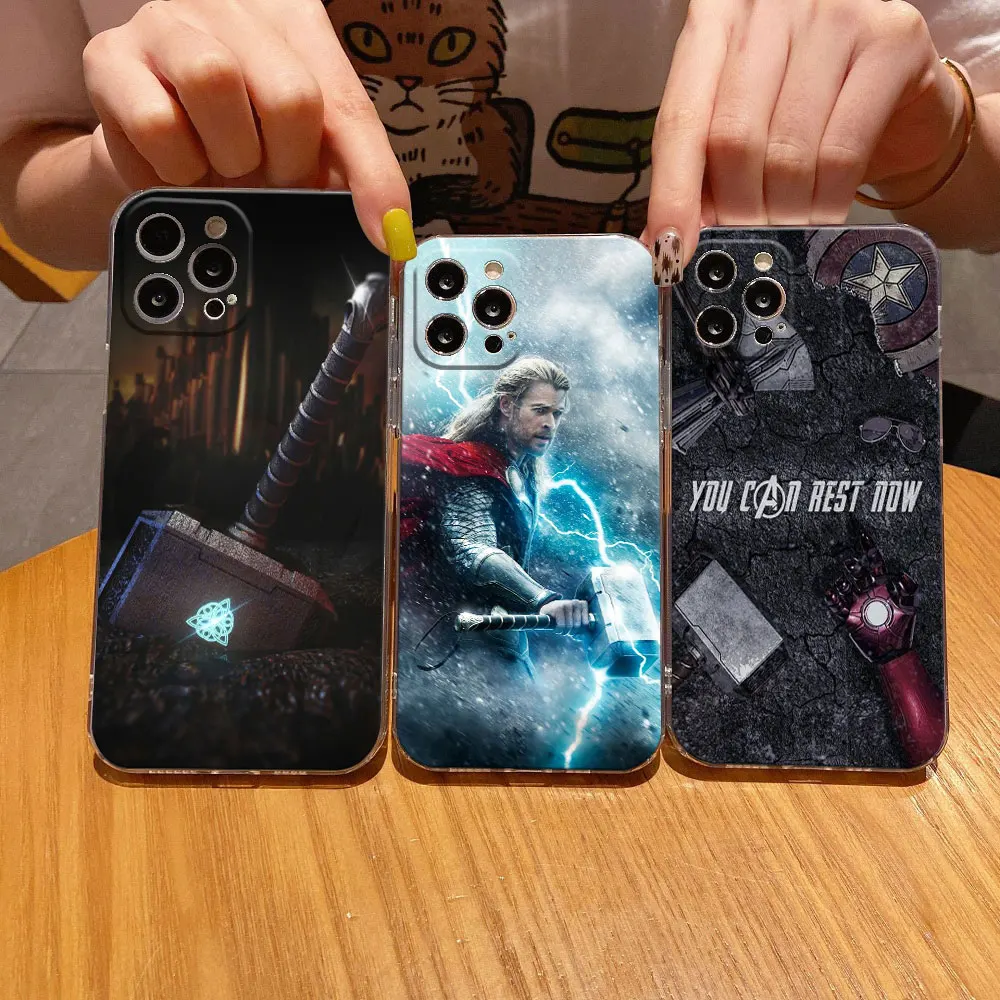 

Thor Hammer Marvel Hero Clear Phone Case For iPhone 15 14 11 12 13 Pro Max Mini XS XR 8 7 Plus Back Cover Soft Transparent Cases