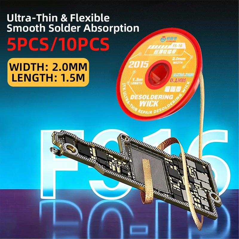 JTX FS-16 Ultra Thin Flexible Desoldering Wick Anti Oxidation Anti Corrosion Absorption PCB Motherboard Repair Desoldering Wire