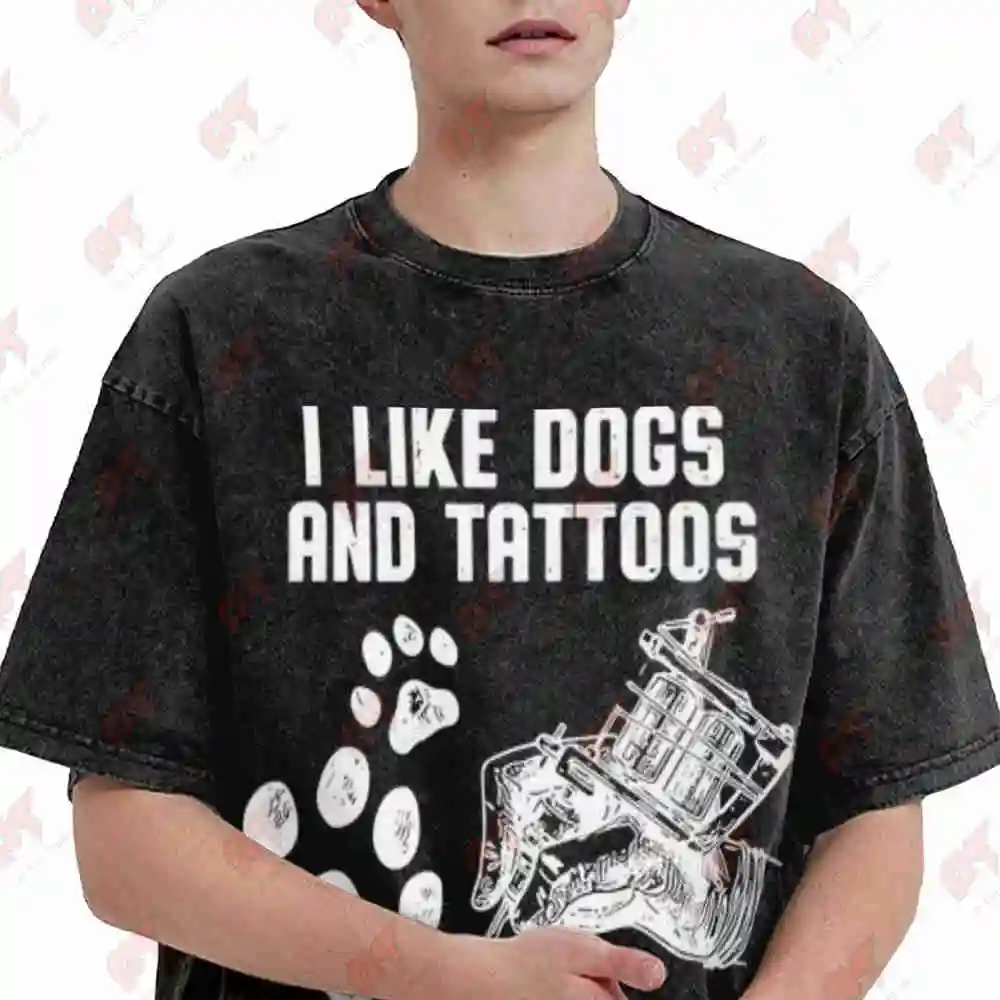 Like Dogs Tattoos 3 People Vintage Washed Tee Pure Cotton T-Shirt