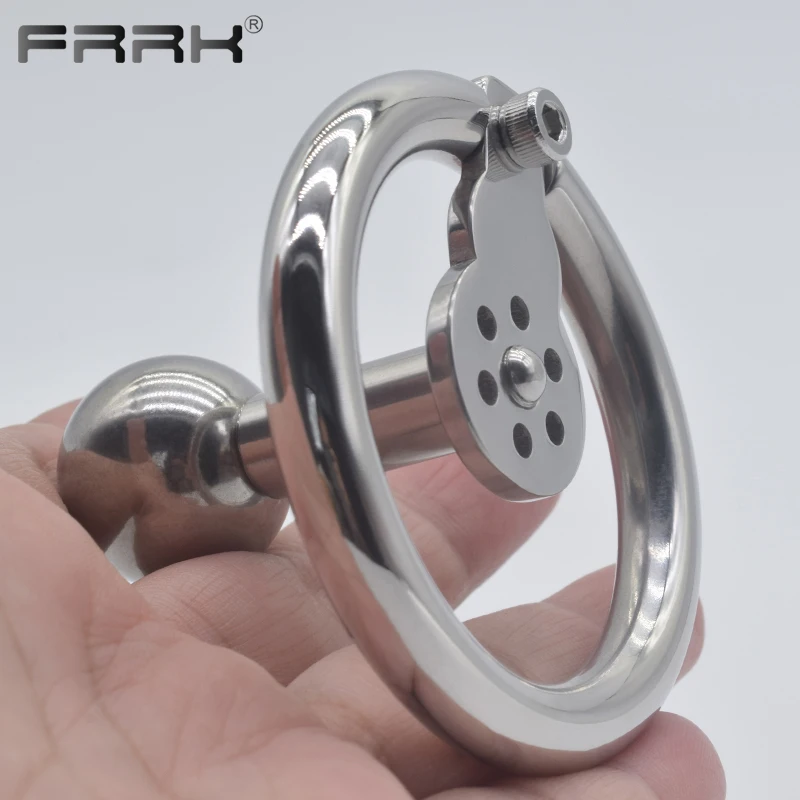 FRRK Solid Metal Ball Inverted Chastity Cage for Men Stainless Steel Negative Penis Rings BDSM Adults 18 Couple Sex Toys 콕링