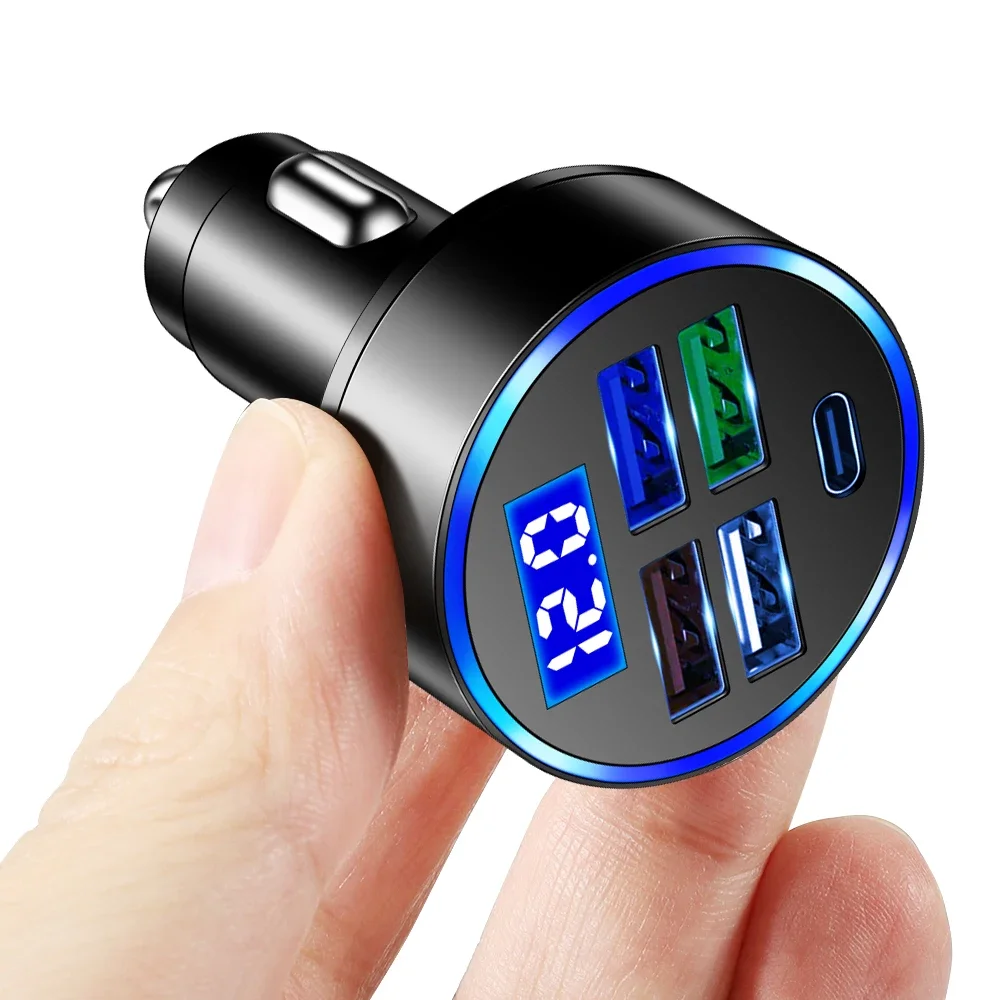 250W LED Car Charger 5 Ports Fast Charge PD QC3.0 USB C Car Phone Charger Type C Adapter in Car For iphone Samsung Huawei Xiaomi