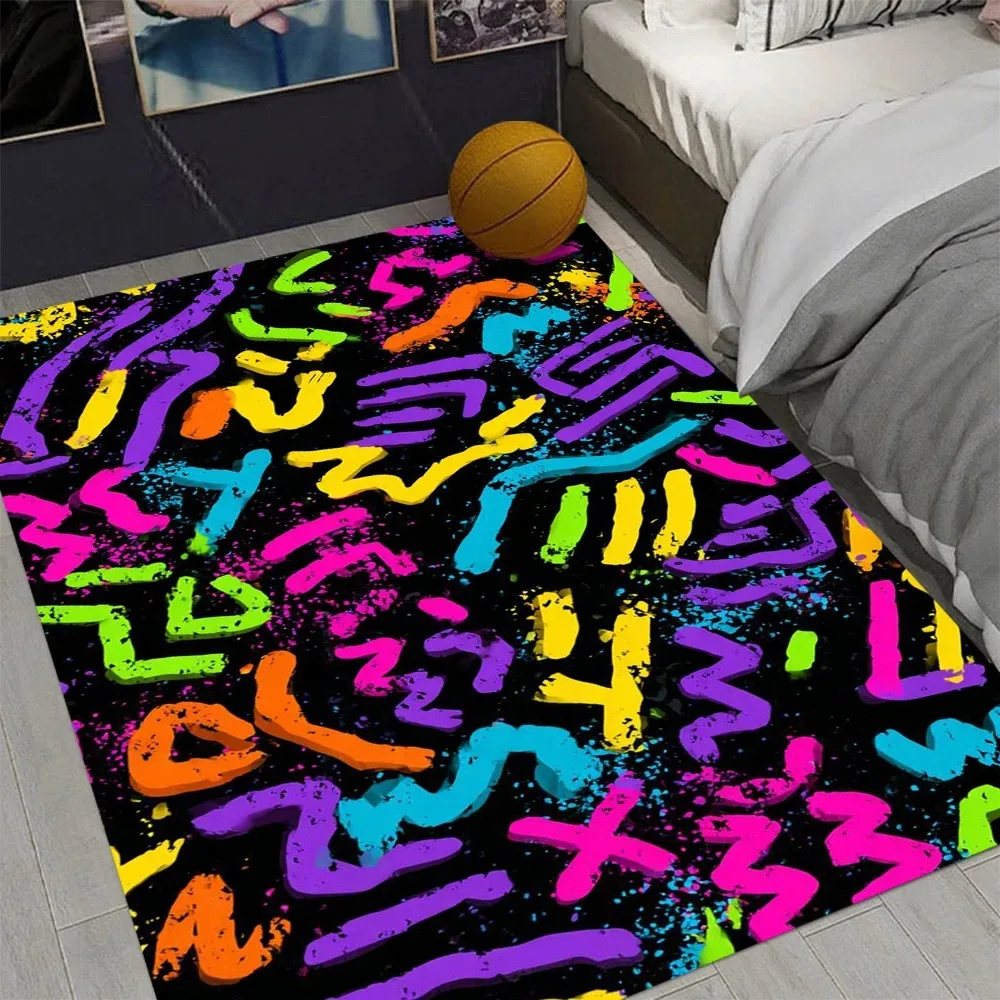 Retro Arcade Stars Bowling Alley Carpet 90s Arcade Retro Rug Non-Slip Home Theater Movie Room Floor Mat Gamer Room Décor Gift