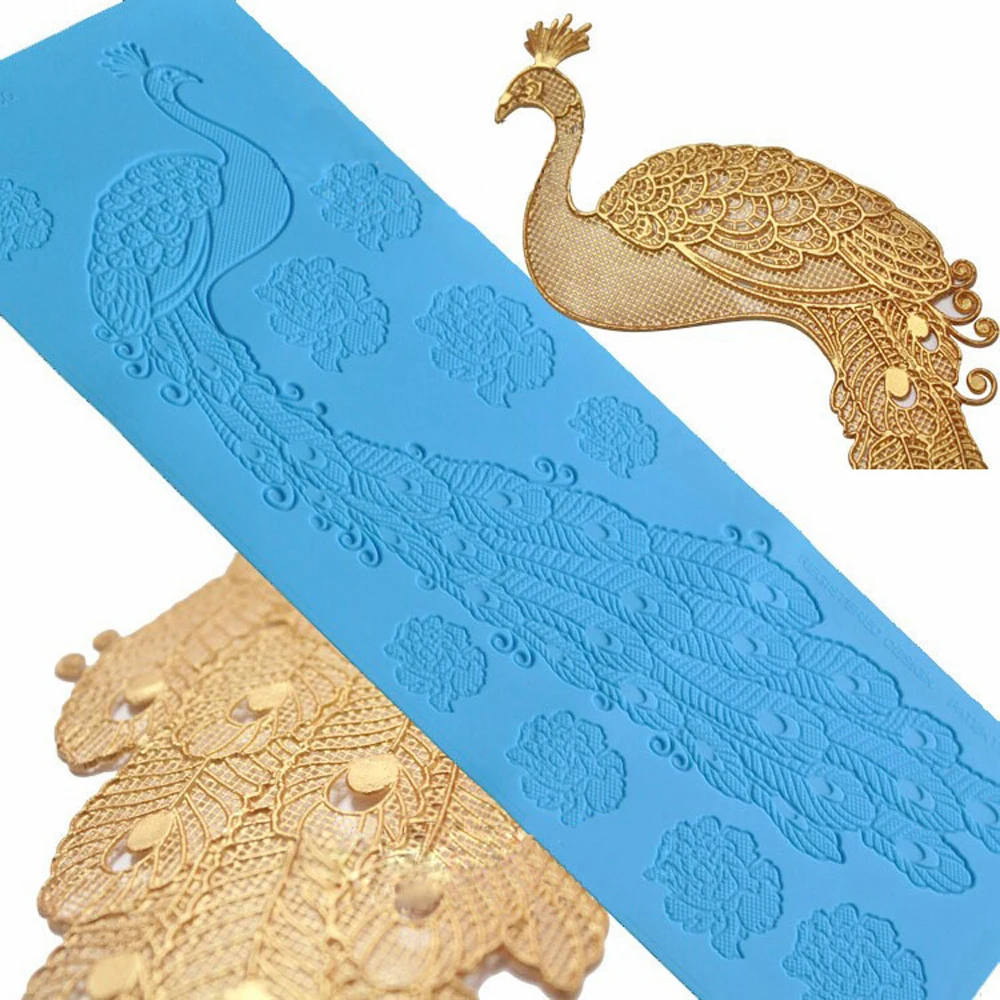 Peacock Feather Lace Fondant Silicone Mold Fondant Cake Decoration  Baking  Lace Bird Mould