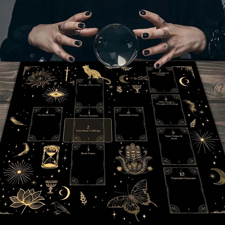 1PC Mystic Celestial Tarot Altar Tablecloth, Astrology Symbols Divination Mat, Spiritual Decor for Meditation, Ideal Gift for