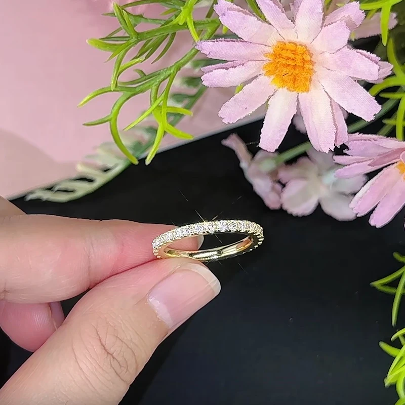 RAPRGOLD GRA Certified Round Moissanite Full Eternity Band Ring for Women Simplicity Engagement Wedding Sparkling Jewelry Gifts