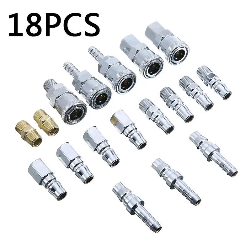 

18pcs Pneumatic Fitting BSP Air Line Hose Compressor Fitting Connector Coupler Quick Release Pneumatic Parts for Air Accessories