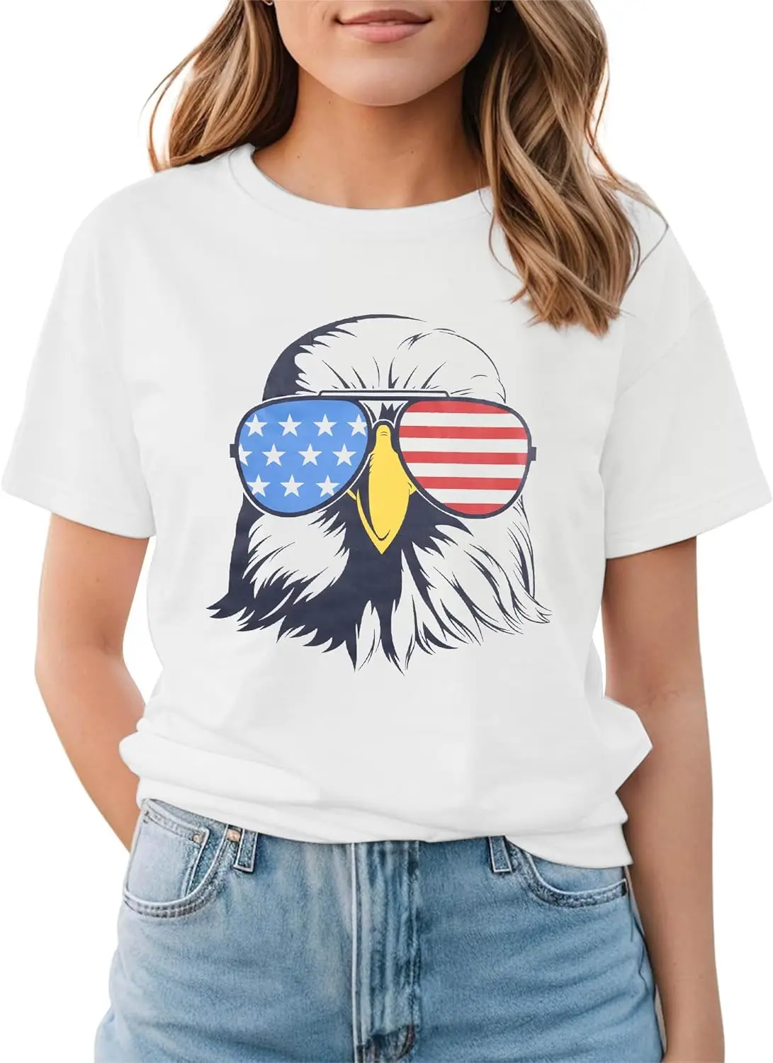 Patriotic Shirts for Women Patriotic Eagle with Sunglasses T Shirt 4th of July Shirt Independence Day  American Eagle Print Tee