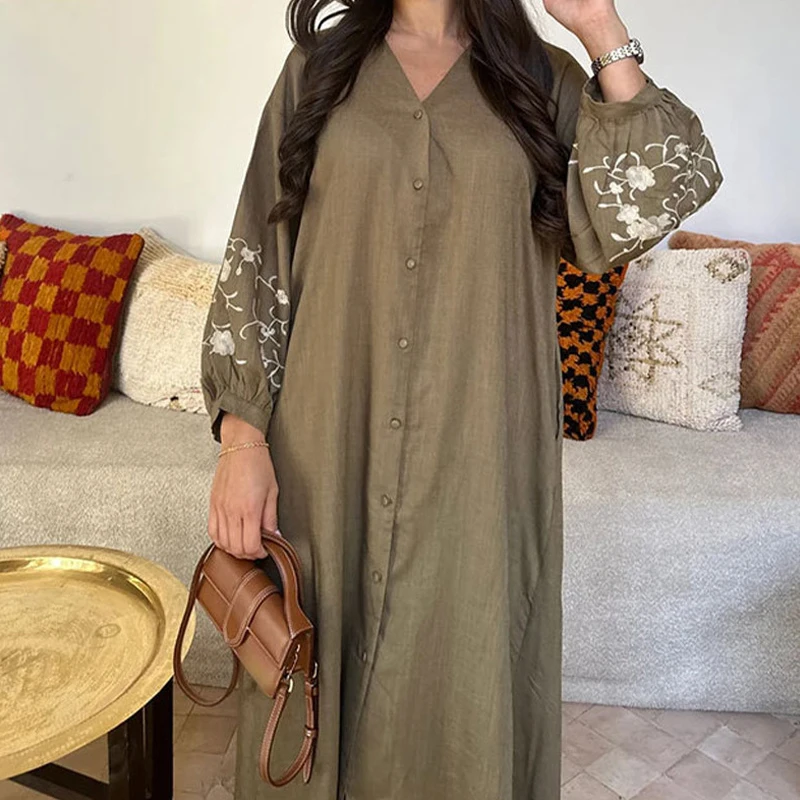 Vintage Casual scollo a V monopetto abito lungo donna primavera floreale manica lunga abito da ufficio estate allentato Boho Maxi Dress Mujer