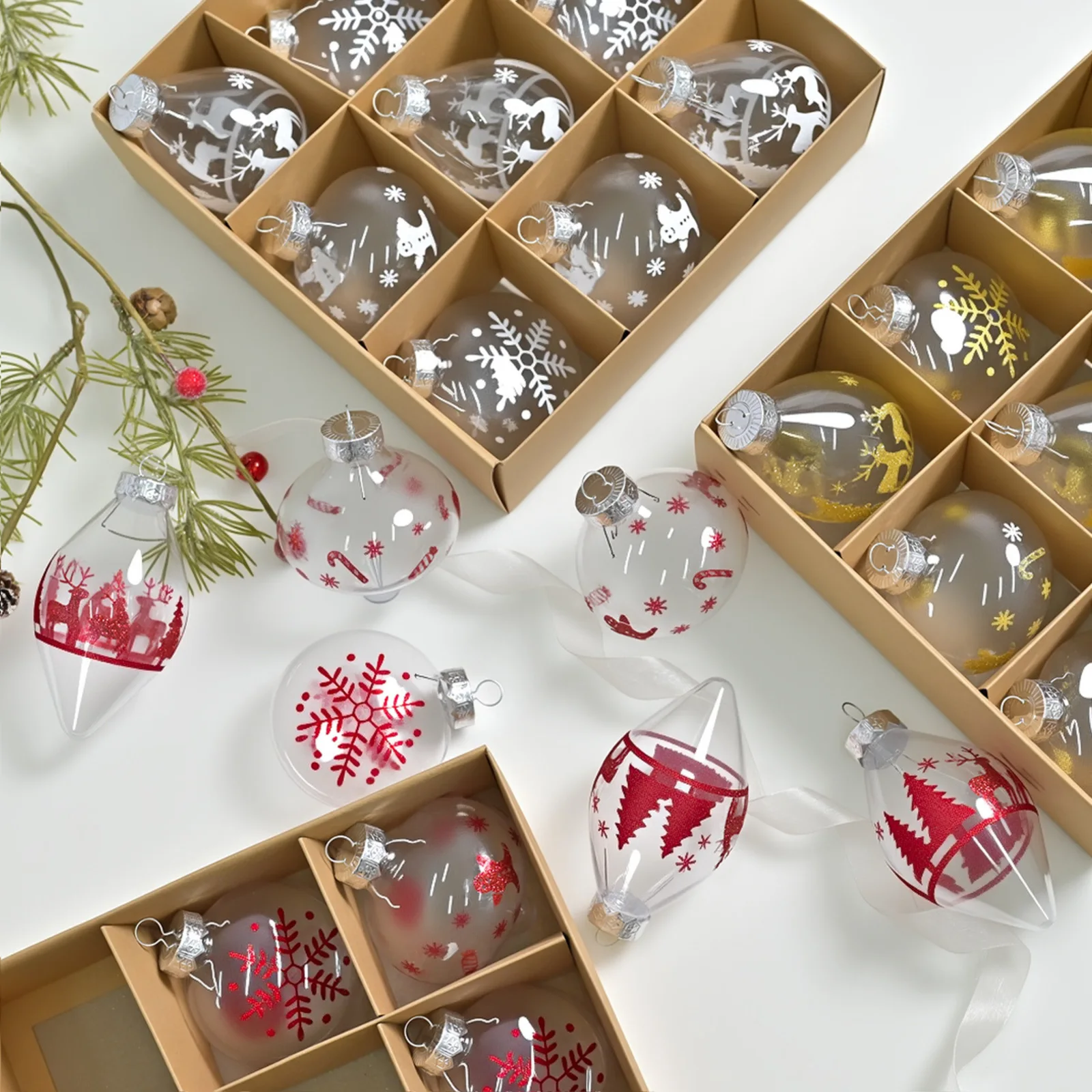 

Рождественский шар, украшение, 9 шт., прозрачный ПЭТ-образный снежинка, олень, узор, дизайн, праздник, праздничная вечеринка, елка, подвесной декор