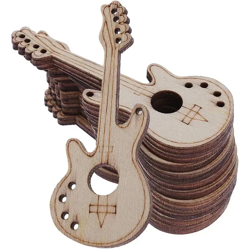 

10pcs Guitar Wood DIY Crafts Cutouts Wooden Electric Guitar Shaped Slices Embellishments Unfinished Wood Ornaments