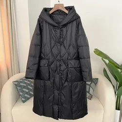 Autumn Winter New Korean Style Casual Thickened Warm Hooded Down Jacket Women's Long Down Jacket 50% White Duck Down Filling