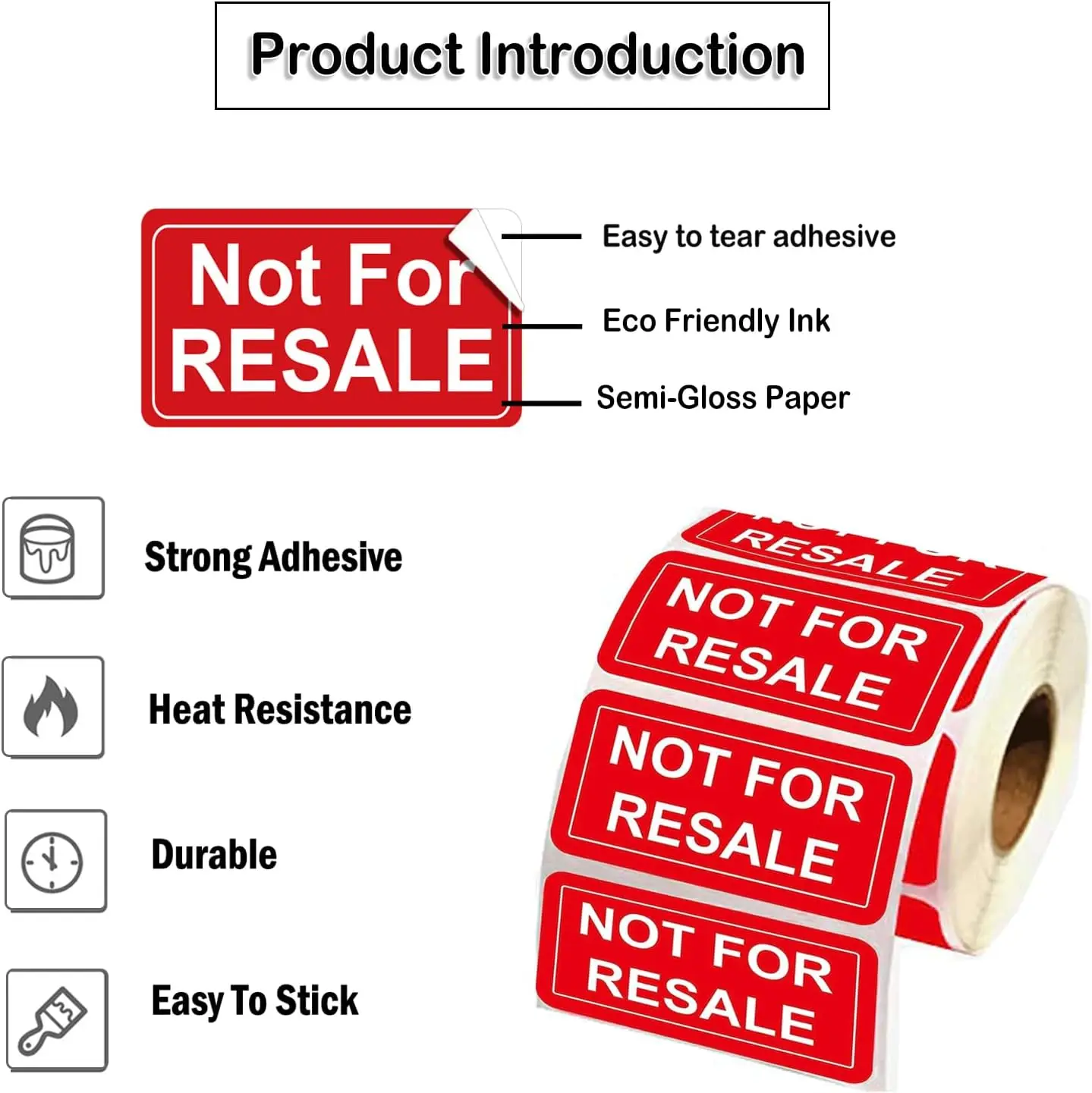 Stiker Tidak Dapat Dijual Kembali 1 x 2 Inci Label Tidak Dapat Dijual Kembali untuk Inventaris, 500 Pcs Per Gulungan Stiker Inventaris