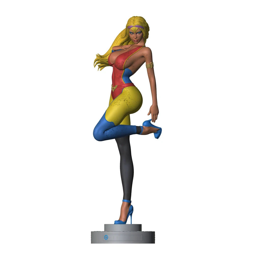 Confident Blonde Woman Figurine 1/24 Grey Resin Figure Model Kit Unassembled Unpainted GK 3D Print DIY Miniature Statue Toy