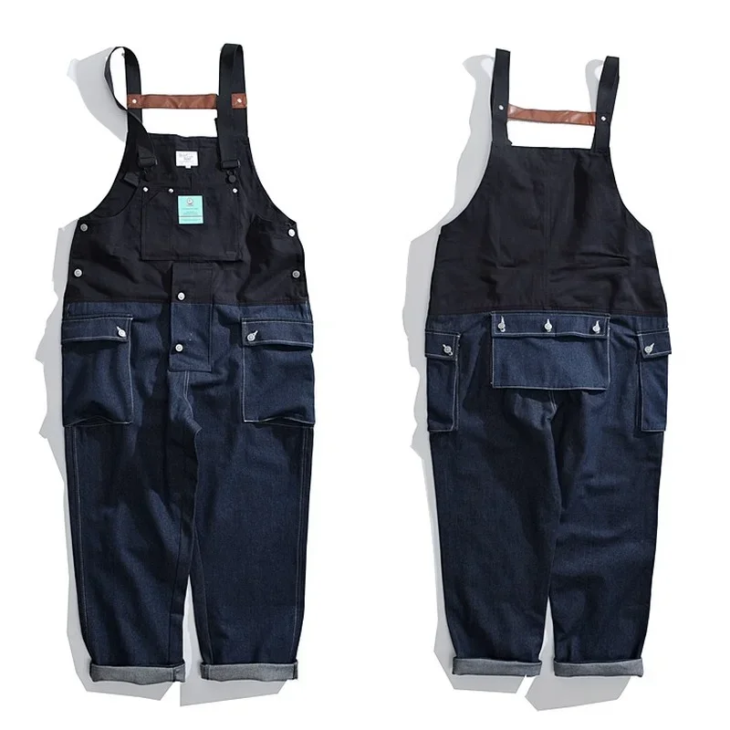 Men Jeans Color Matching Overalls Men Suspender Pants Overalls Daddy Pants Denim Pants Men Fashion Rompers Casual Baggy Jeans
