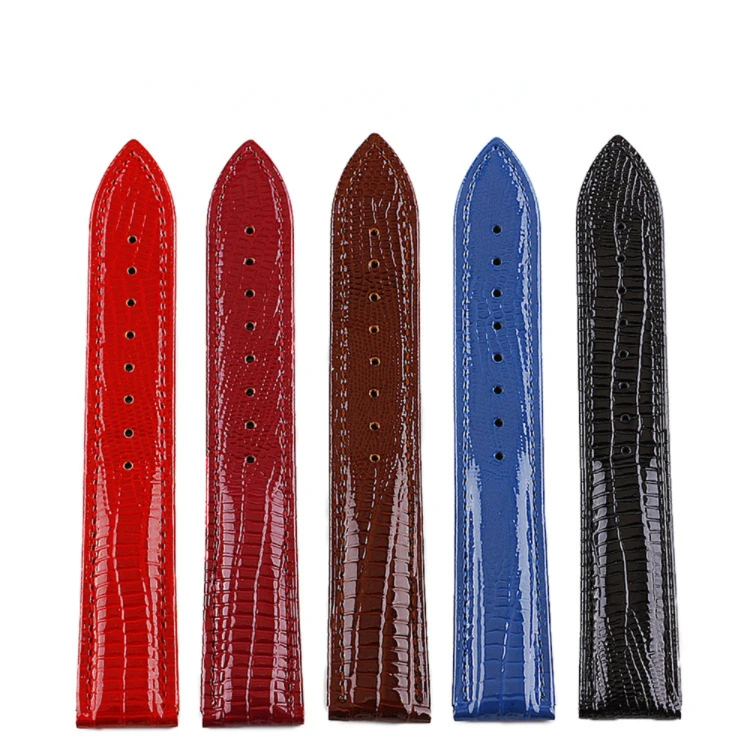 6 Colors Available 12mm-24mm Universal Lizard Pattern Watchband Shiny Leather Watch Strap Accessories