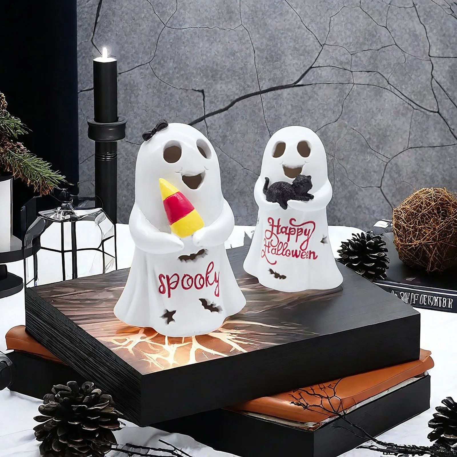 2024 New Halloween Cute Ghost Decorations Resin Crafts Ornaments Haunted House Party Halloween Desktop Decoration