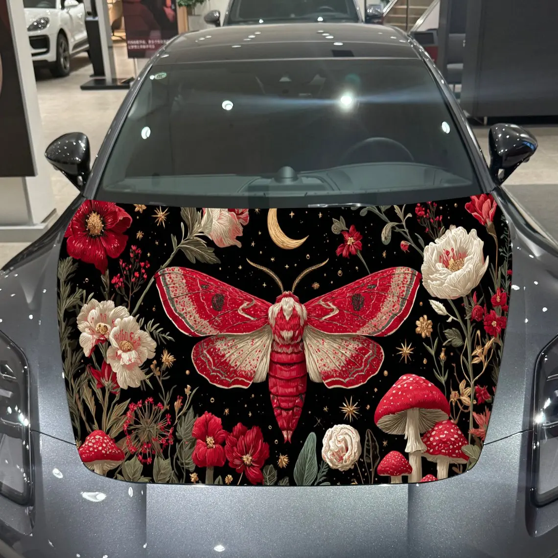 

Red Dark Moth Car Hood Vinyl Stickers Car Surface Protection Decal Car Decoration Cover Vinyl Wraps Waterproof Self-adhesive Aut