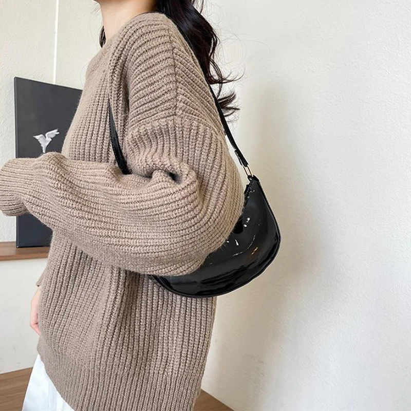 Fashionable New Solid Color Bright Face Texture Light Luxury Handheld Zipper Crossbody Bag