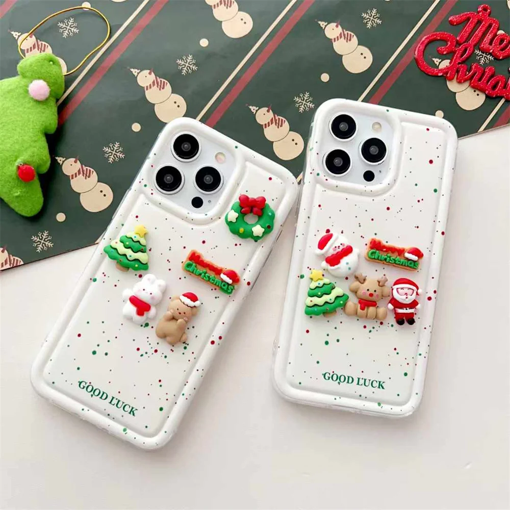 Christmas 3D Santa Claus Bear Reindeer Phone Case For iPhone 12 13 11 14 15 16 Pro Max Plus Shockproof soft tpu Cover