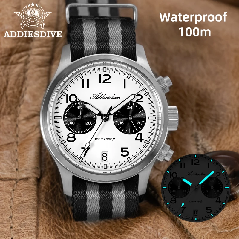 

ADDIESDIVE VK64 Movement Quartz Watches Multifunctional Chronograph Men Watch AD2538 reloj hombre NEW Waterproof 100M Wristwatch