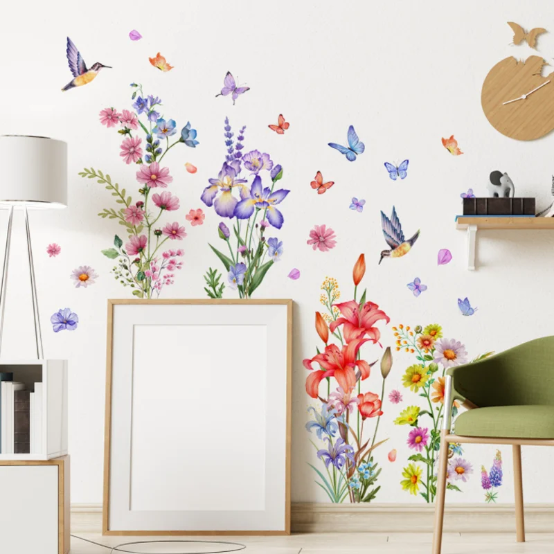 Plant Flower Butterfly Wall Sticker Children Bedroom Background Decoration Kindergarten Classroom Sticker Waterproof Antifouling