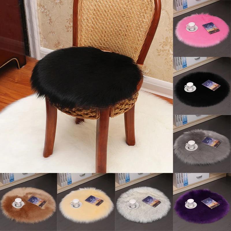 Faux Fur Chair Cover Seat Cushion Pad Fluffy Plush Round Cushion Sofa Chair Seat Pad Living Room Bedroom Carpet Home Decor