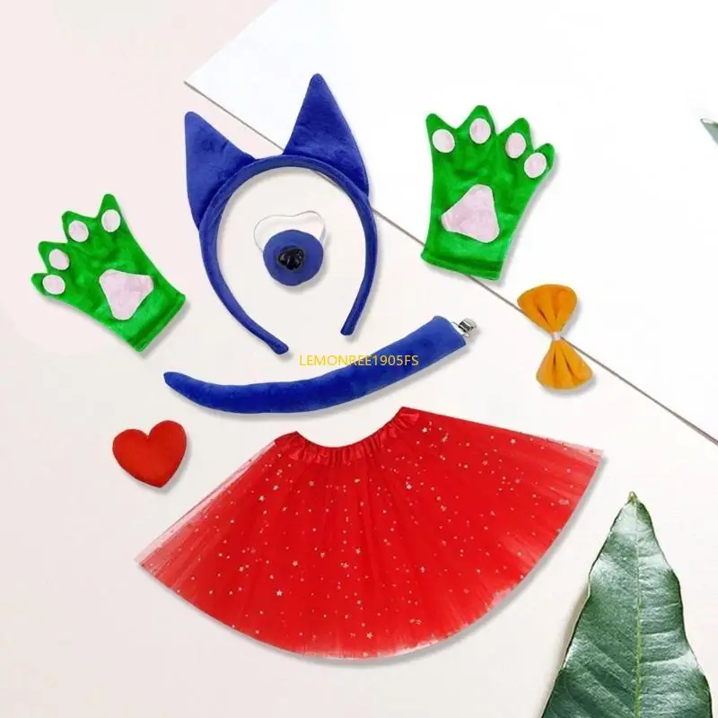 DXAE Kid Halloween Sheepdog Costume Pałą na głowę Tail Bowtie Spódnica (lub okulary)