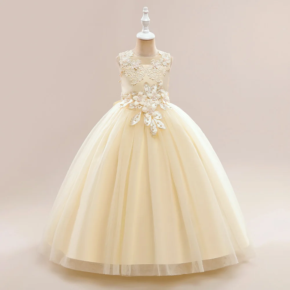 

Girls Party Dresses 3 Colors 120cm-170cm Wedding Dress Kids White Pink Piano Show Ball Gown Children Evening Costumes