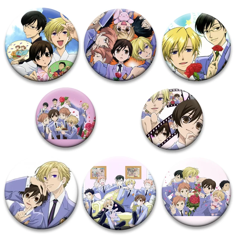 

Anime Ouran High School Host Club Brooches Round Cartoon Pins Mitsukuni Haninoduka King Ujioka Haruhi Badge Bag Accessories Gift
