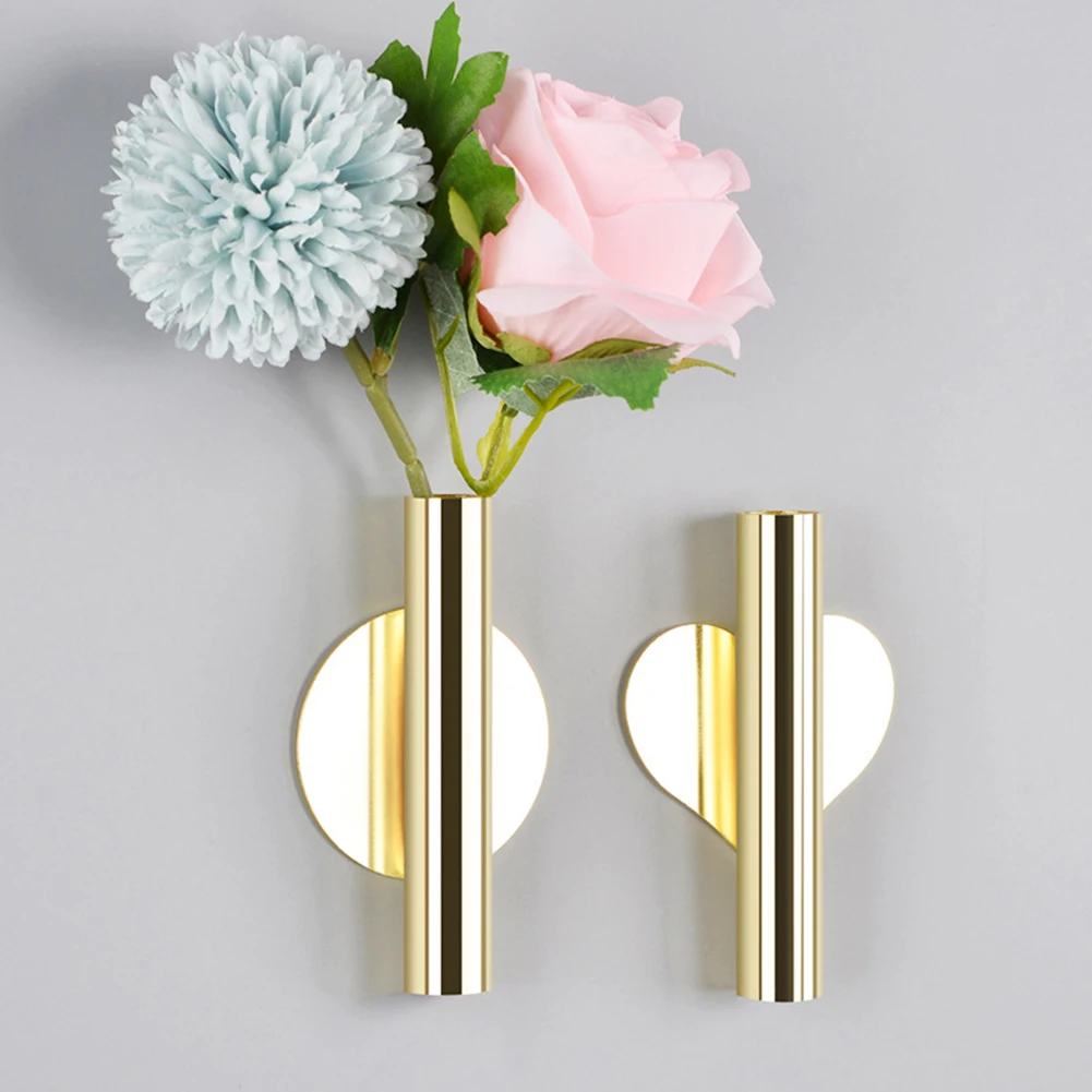 

Nordic Home Wall Hanging Vase Rose Golden Artificial Flower Entrance Mirror Blossom Vase Punch-Free DIY Flower Pots Room Decor