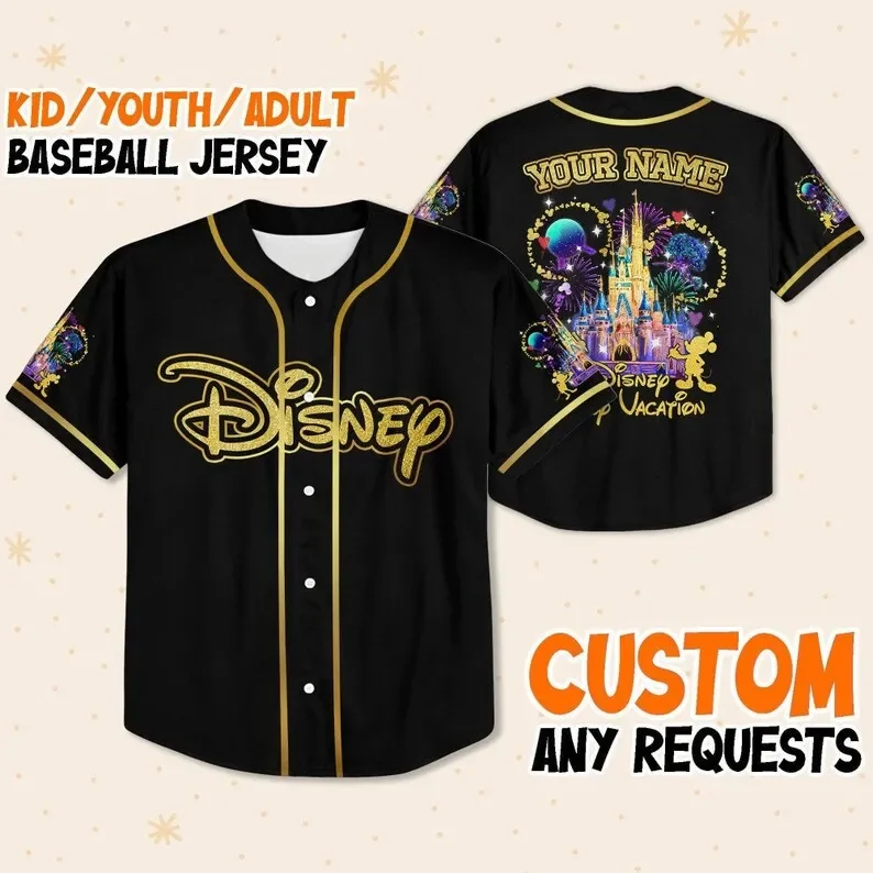 2024 Disney 50th Anniversary Mickey Mouse Black Rainbow Unisex Cartoon Custom Men Women Baseball Jersey Personalized Shirt