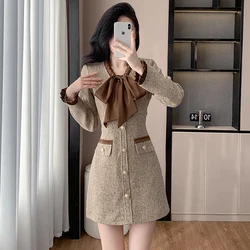 2024 Autumn New Fashion Women Tweed Dress Long Sleeve short vestidos de fiestas elegante mujer robes evening dress elegante