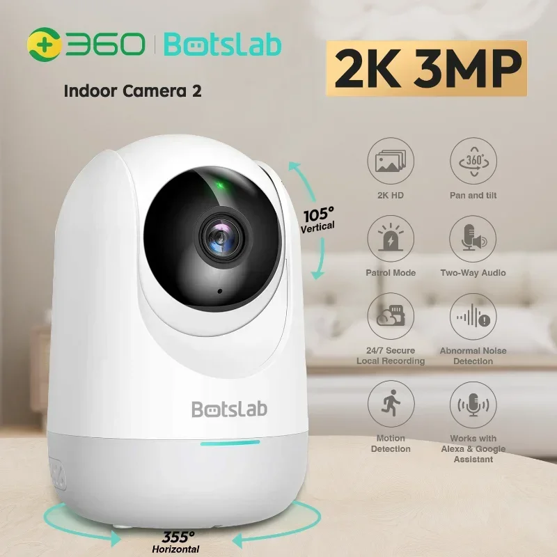 

Botslab 360° Smart Home Security Camera 360 PTZ 2K Webcam 2K 3MP AI Human Detection Night Vision Webcam Work With APP