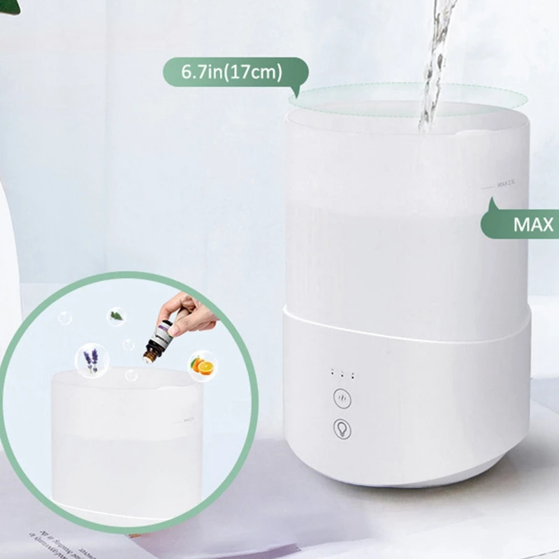 2.5L Bedroom Humidifier, 7-Color Night Light Cold Fog Humidifier, Baby Humidifier, 24DB, Automatic Shutdown US Plug