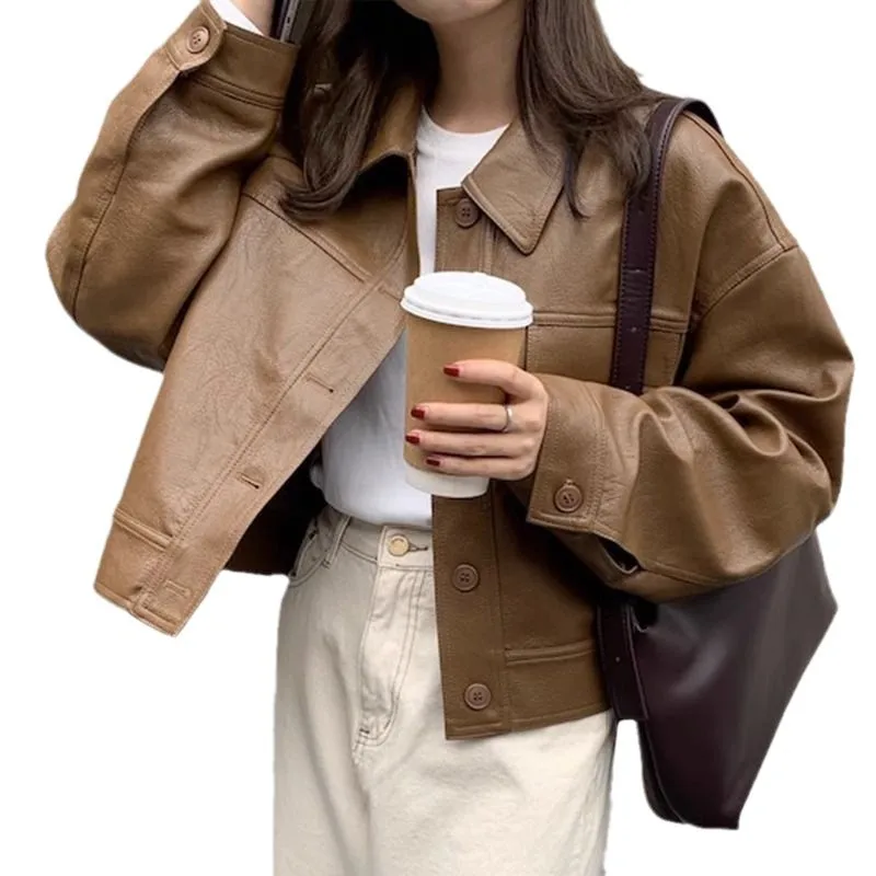 Fashion Single Breasted Jacket For Women Autumn Spring Long Sleeve Pocket Coat Lady Vintage Loose Streetwear Chic Casual