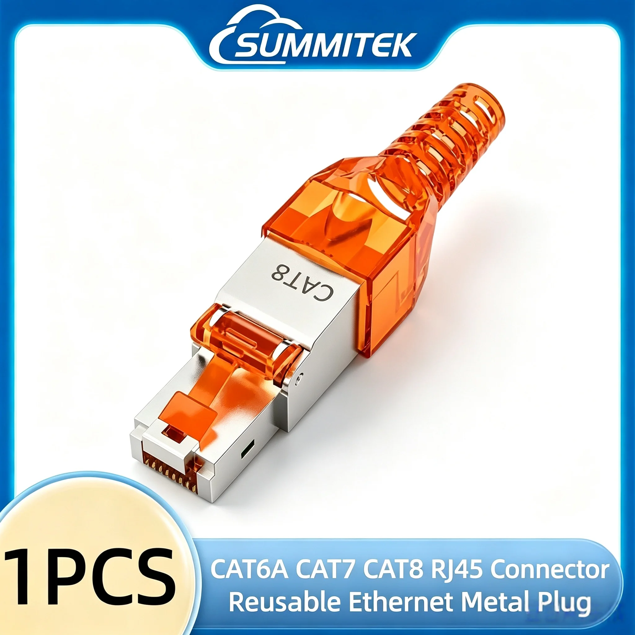 SUMMITEK RJ45 50U CAT8 Cat7 CAT6A Connector No Crimping Tools Required Network Cable Reusable Shielded for Ethernet Cables 10Gbp