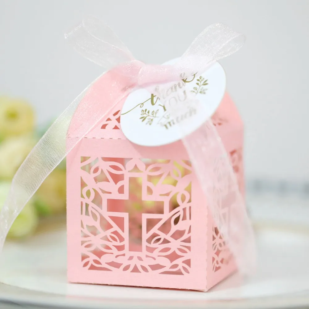 10/20 stücke Perlen papier weiß Kreuzung Pralinen schachtel Engel Baby party Geschenk box die erste Kommunion Kinder geburtstags feier Dekor – Detail 6