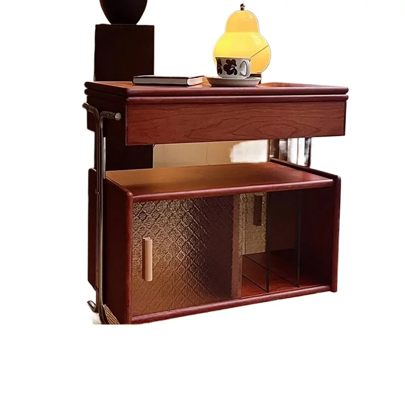 medieval style all solid wood storage edge, cabinet movable corner storage trolley, living room retro coffee table sofa edge