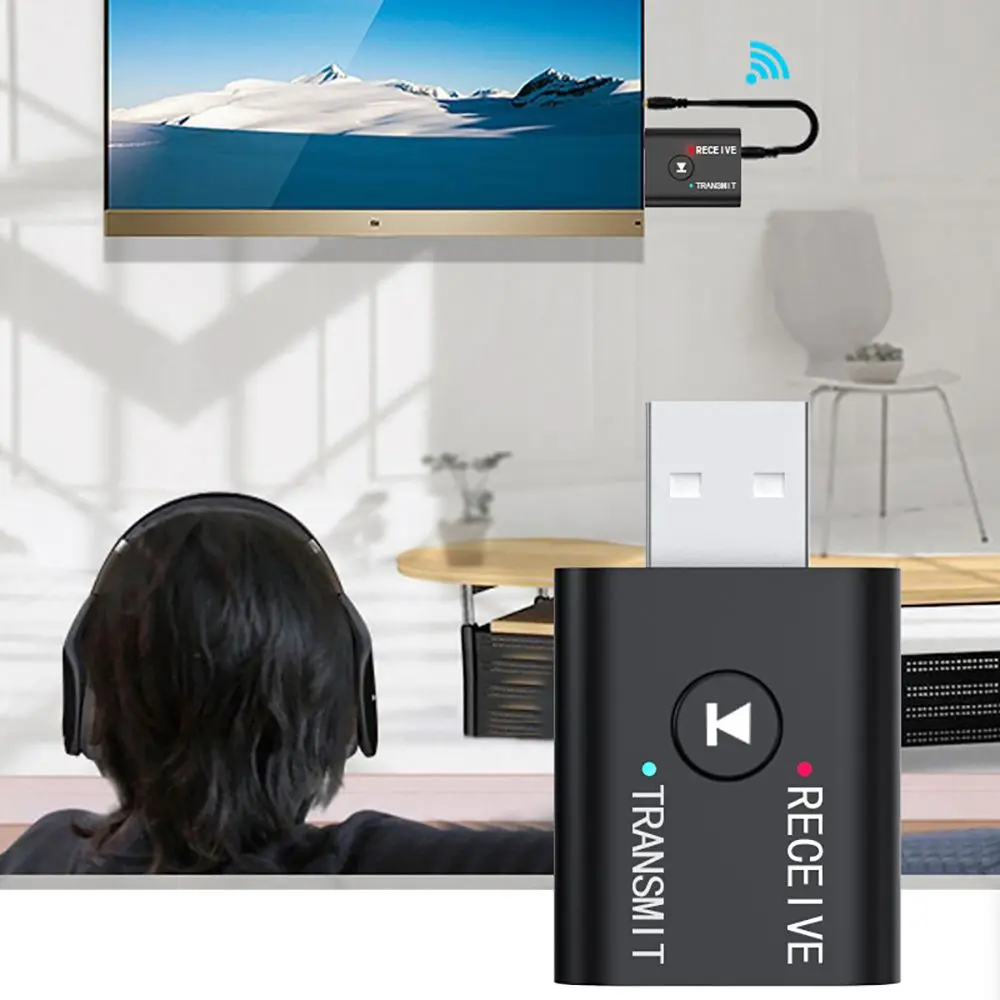 Adattatore USB per PC Trasmettitore jack da 3,5 mm Ricevitore audio 2 IN 1 Bluetooth 5.0